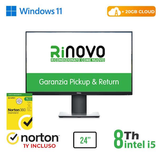 RINOVO ALL-IN-ONE DELL 24" REFURBISHED P2419 HC + Ultra DELL 7070 i5-8X00 8 GB 256 SSD W11P CLOUD 20 GB - PC Ricondizionato / RICONDIZIONATI