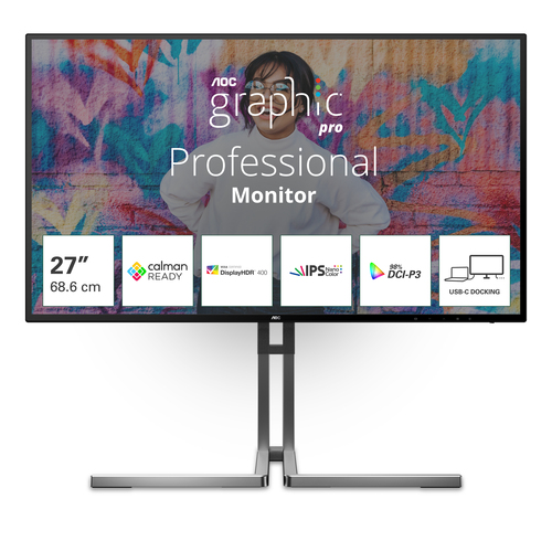 AOC 27 IPS 16:9 QHD 4 MS 350 CDM, USB-C, PIVOT, DP/2 HDMI, GRAPHIC PRO
