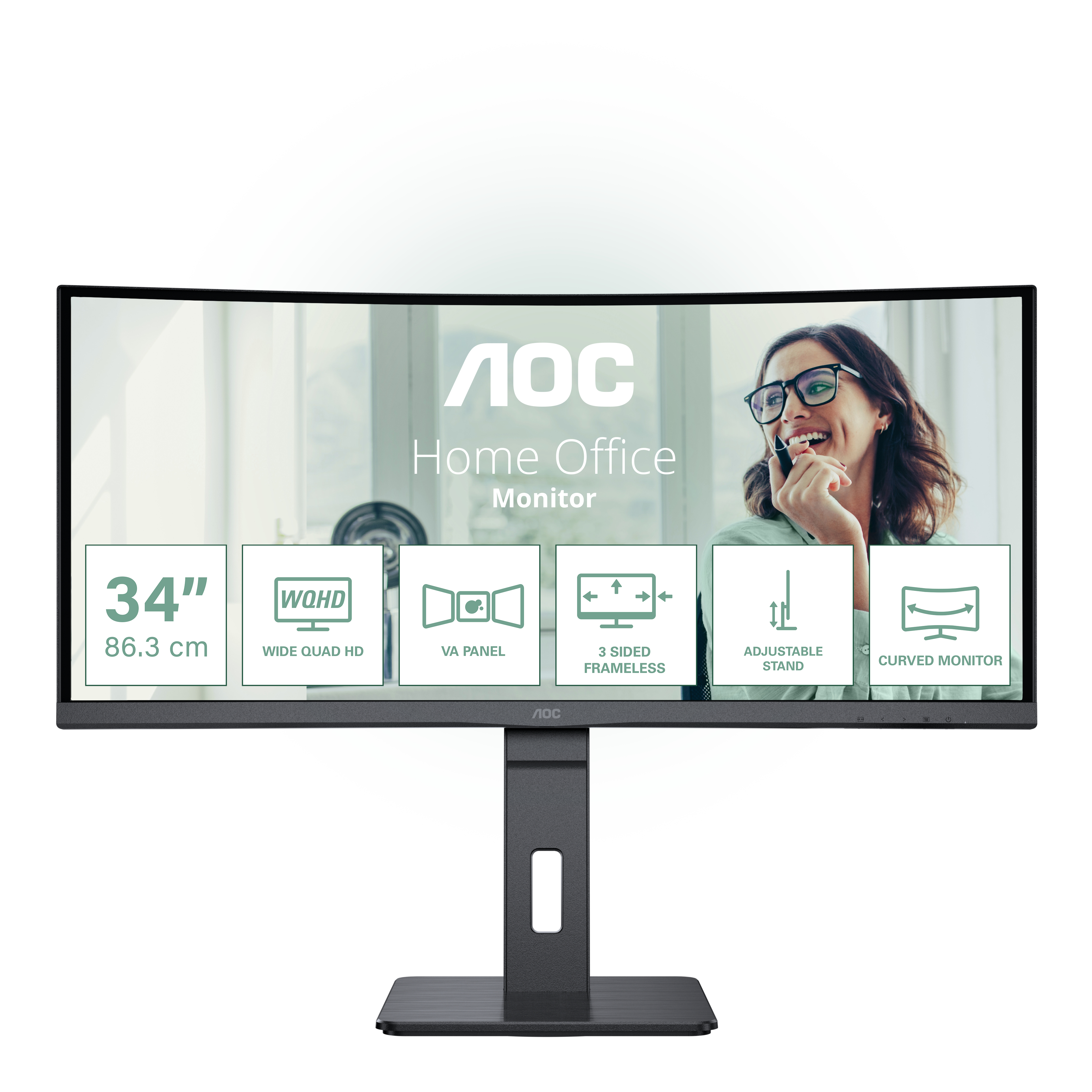 AOC CURVO 34 LED VA WQHD 21:9 4 MS 300 CDM, REG ALTEZZA, USB-C, DP/HDMI, MULTIMEDIALE