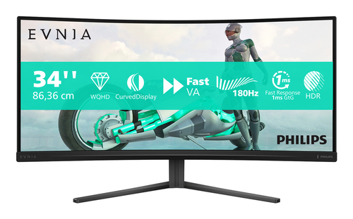 PHILIPS CURVO 34 W-LED Fast VA 21:9 WQHD 0,5 MS 180 HZ 300 CDM, Adobe RGB 90, DP/HDMI