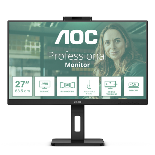 AOC 27 LED IPS QHD 16:9 4 MS 350 CDM, WEBCAM, PIVOT, DP/2 HDMI, MULTIMEDIALE, SCAT APERTA