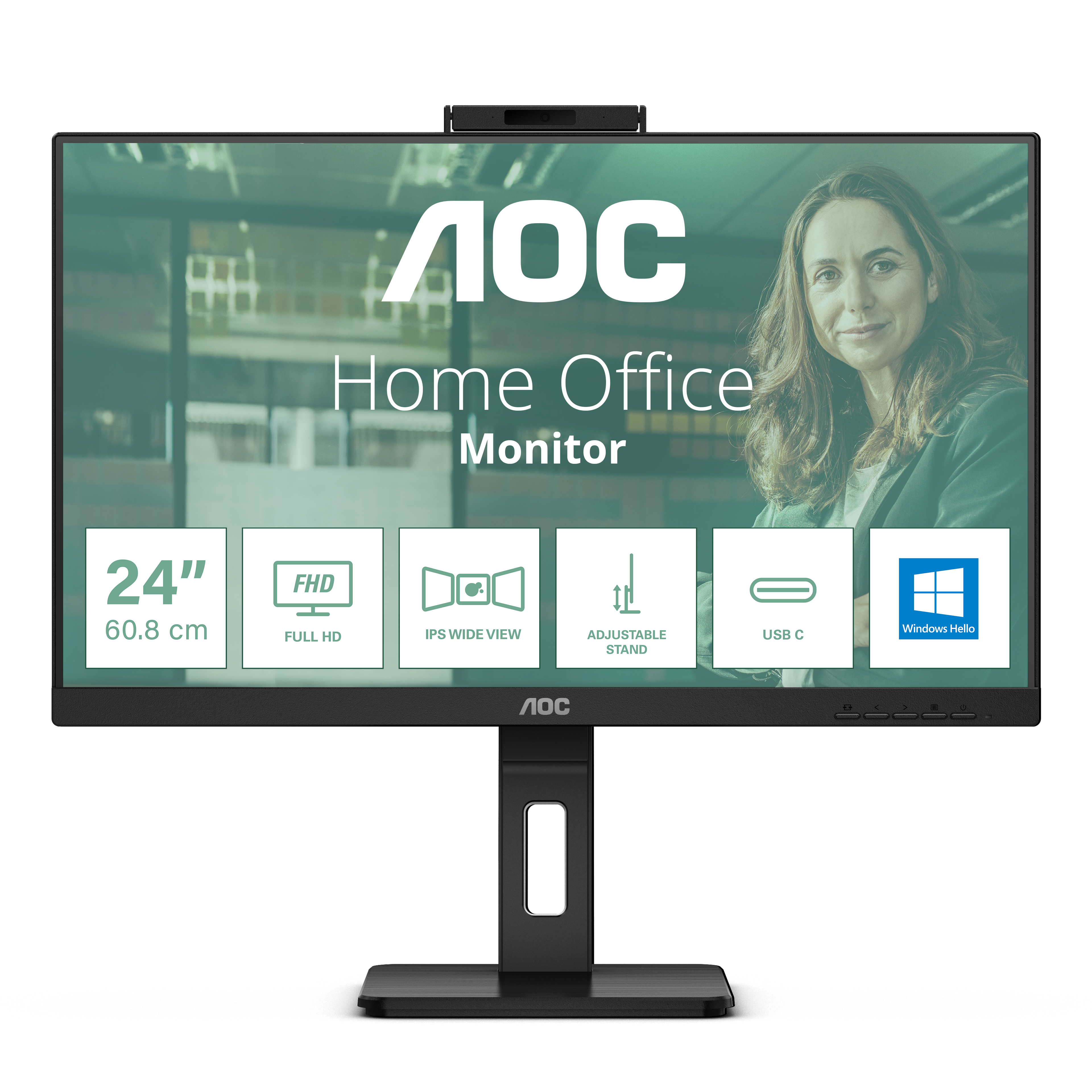 AOC 23,8 LED IPS FHD 16:9 4 MS 300 CDM, WEBCAM, USB-C, PIVOT, DP/HDMI, MULTIMEDIALE