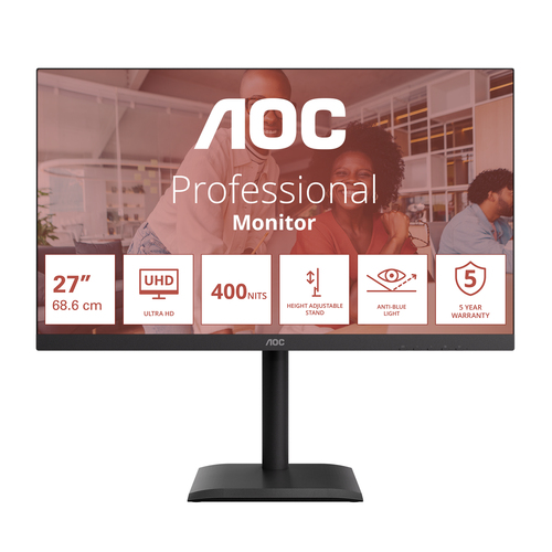 AOC 27 LED IPS 4K UHD 16:9 4 MS 75hz 400 CDM, PIVOT, DP/HDMI, USB-C, MULTIMEDIALE