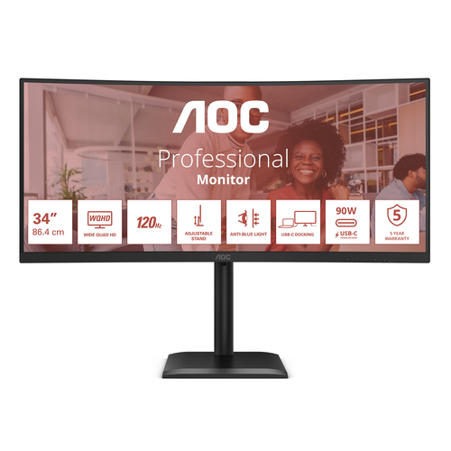 AOC CURVO 34 LED VA UWQHD 21:9 4 MS 120hz 350 CDM, REG ALTEZZA, USB-C, DP/HDMI, MULTIM