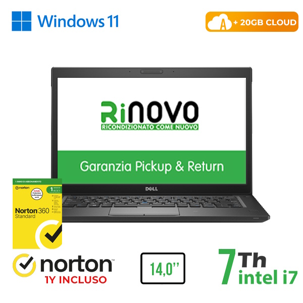 RINOVO NB DELL REFURBISHED Latitude E7480 i7-7X00U DDR 4 8 GB SSD 256 GB 14" W11P CLOUD 20 GB Grade A 1Y - NOTEBOOK Ricondizionato / RICONDIZIONATI