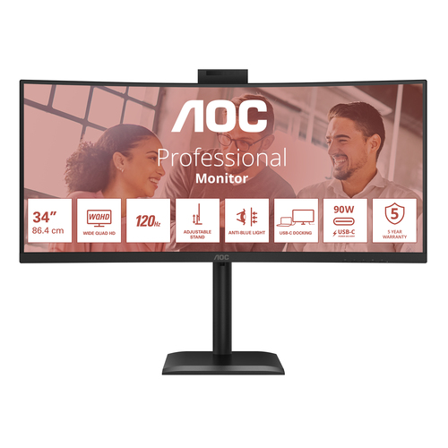AOC 34 LED VA 4K UHD 21:9 4 MS 120hz 350 CDM, REG ALTEZZA, DP/HDMI, USB-C, WEBCAM, MULTIMEDIA
